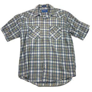 VTG Pendleton Short Sleeve Western Pearl Snap Button Up Shirt Plaid Mens Size M